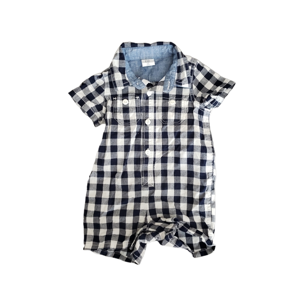 Baby Gap 3-6m Checked Button Down Shirt Shortie Romper